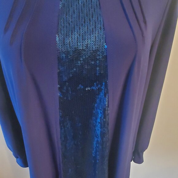 Stunning Navy Blue Dressy Top with Sequins - Picture 2 of 5